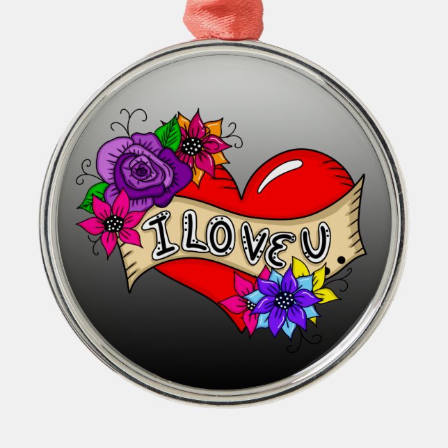 I Love You | Tattoo Heart Art Personalised Metal Tree Decoration (Front)
