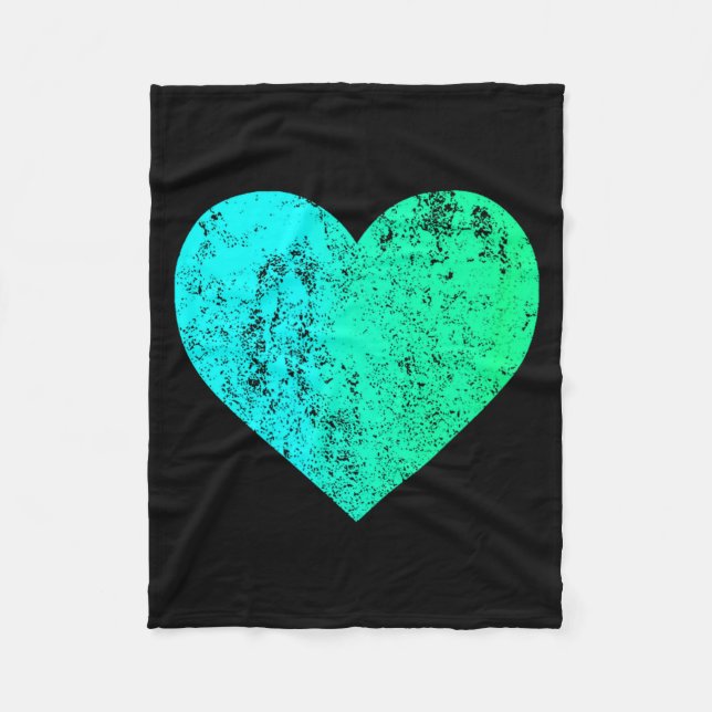 I Love You Teal Heart Distressed Valentines Day  Fleece Blanket (Front)