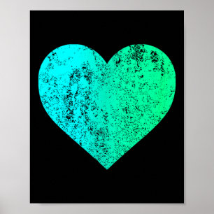 I Love You Teal Heart Distressed Valentine's Day  Poster