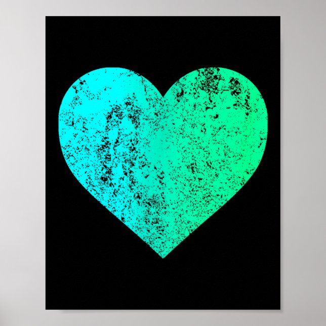 I Love You Teal Heart Distressed Valentine's Day  Poster (Front)