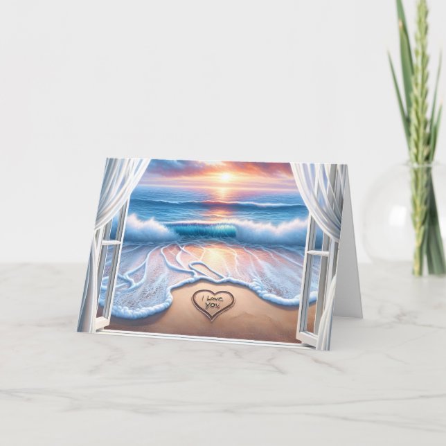 I Love You Text In Beach Sand for Anniversary Card (Front)