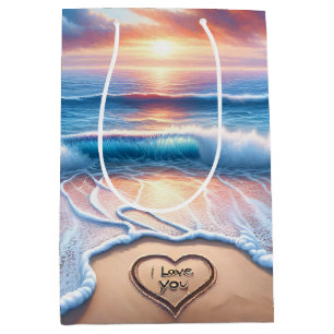 I Love You Text In Beach Sand  Medium Gift Bag