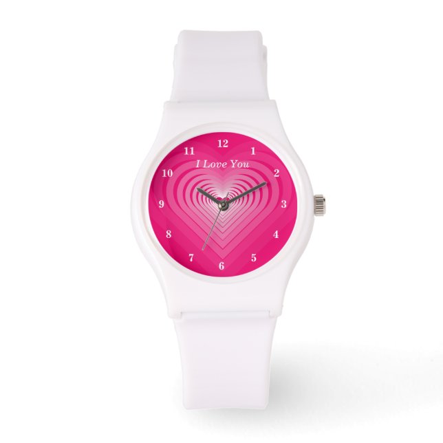 I Love You Text Watch Gift  with Pink Hearts (Front)