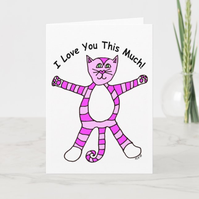 "I Love You This Much" Pinky Cat Card (Front)