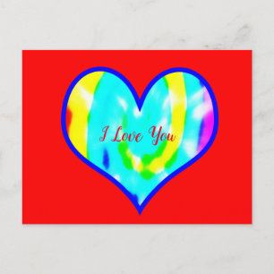 I Love You Tie Dyed Heart Postcard
