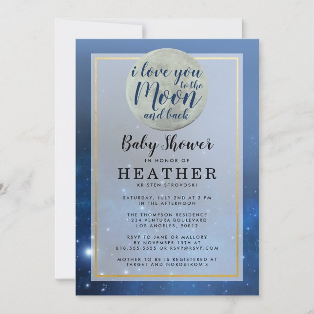 I Love You to the Moon and Back Baby Shower Invitation (Front)