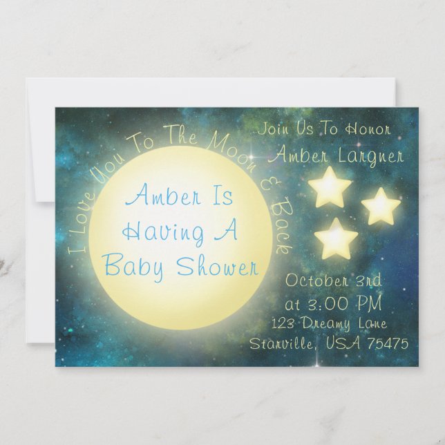 I Love You To The Moon and Back Baby Shower Invite (Front)
