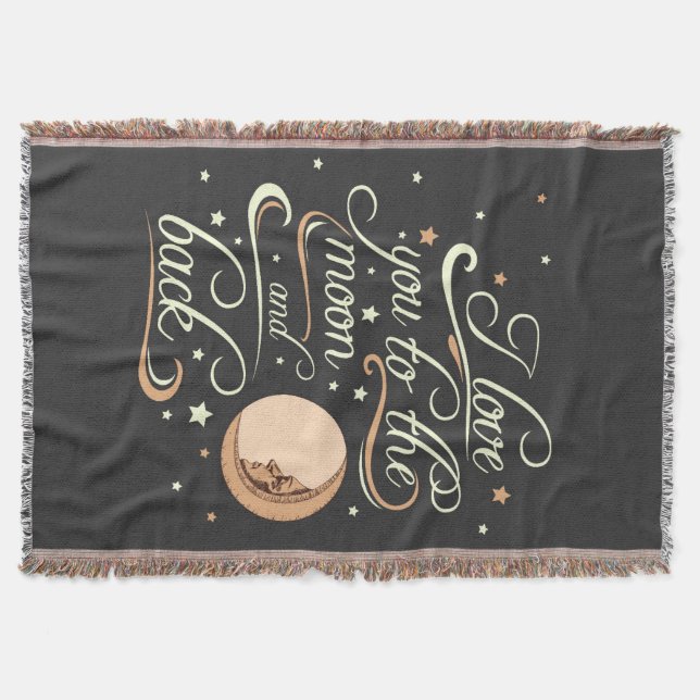 I Love You To The Moon And Back Black Throw Blanket (Front)