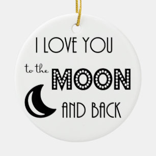 i love you to the moon and back black white ceramic tree decoration