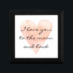 I love you to the moon and back gift box<br><div class="desc">I love you to the moon and back quote gift box. Romantic watercolor heart design with stylish handwritten script typography. Coral pink water colour art painting with custom love message, quote, saying etc. Pastel coloured print. Cute Valentines Day or engagement gift idea for women, girlfriend, wife, relationship , partner etc....</div>