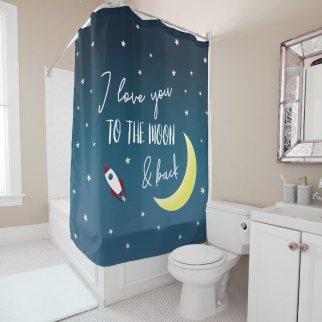 I love you to the moon and back Name Outer Space Shower Curtain (In Situ)