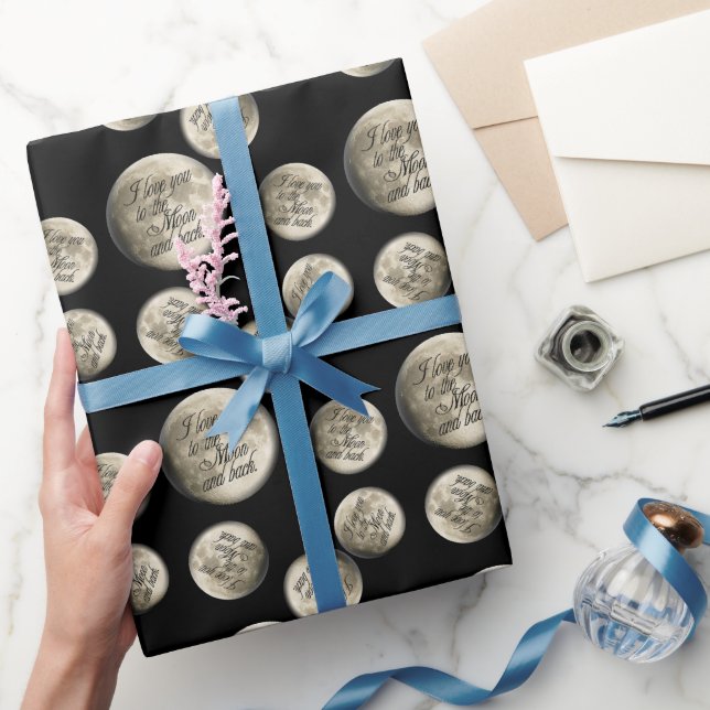 I Love You to the Moon and Back Realistic Lunar Wrapping Paper (Gifting)