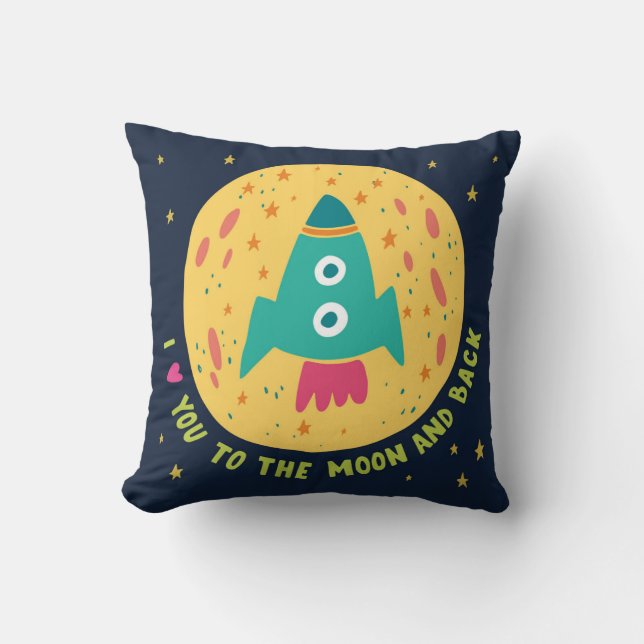 I Love You To The Moon And Back Rocketship Cushion (Front)