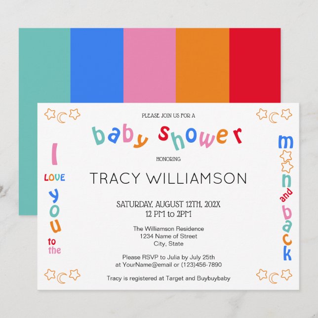 I love you to the moon & back Baby Shower  Invitation (Front/Back)