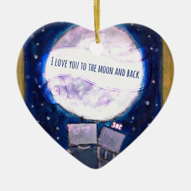 I Love You To The Moon & Back Robots Ceramic Tree Decoration (Front)