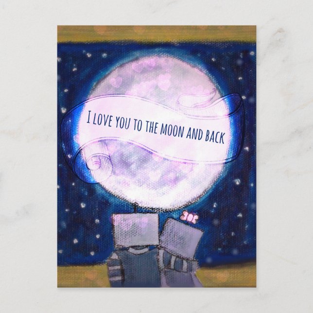 I Love You To The Moon & Back Robots Postcard (Front)