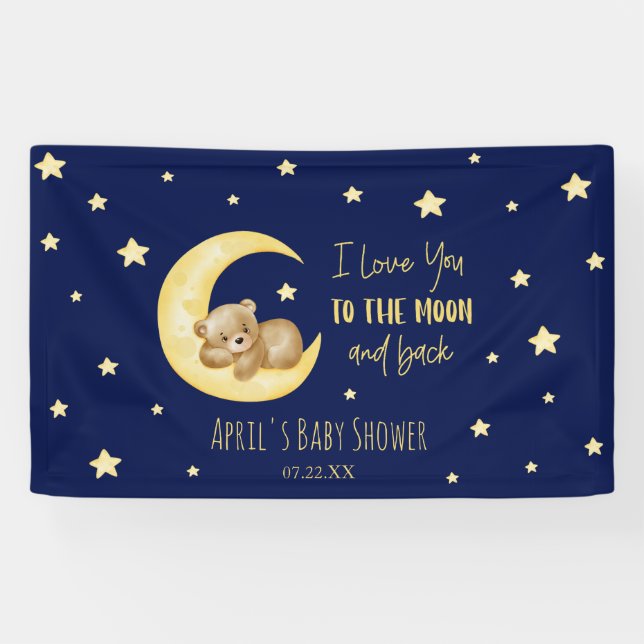 I Love You To The Moon Teddy Bear Baby Shower Banner (Horizontal)