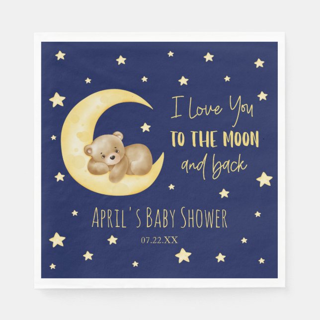 I Love You To The Moon Teddy Bear Baby Shower Napkin (Front)