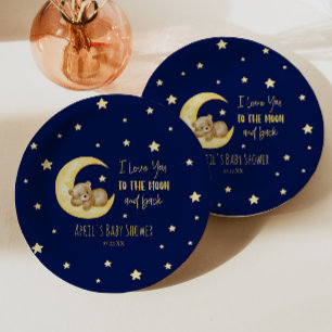 I Love You To The Moon Teddy Bear Baby Shower Paper Plate