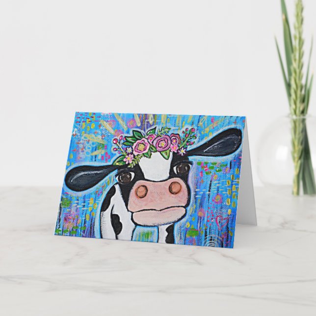 "I love you to the mooo-n & back" Cute Cow Card (Front)