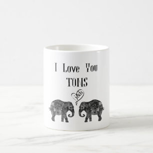 I LOVE YOU TONS/Elephant Art/Wedding Personalised Coffee Mug