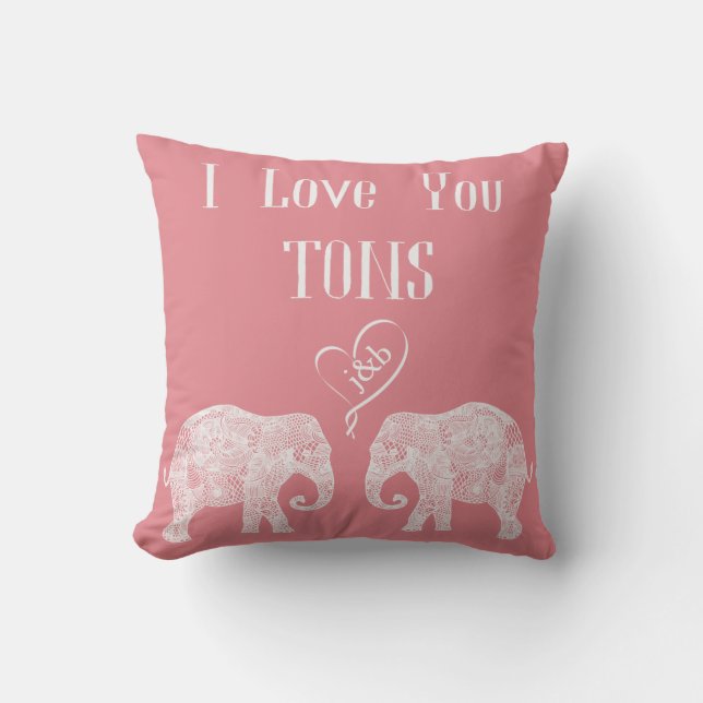 I LOVE YOU TONS/Elephant Art/Wedding Personalised Cushion (Front)