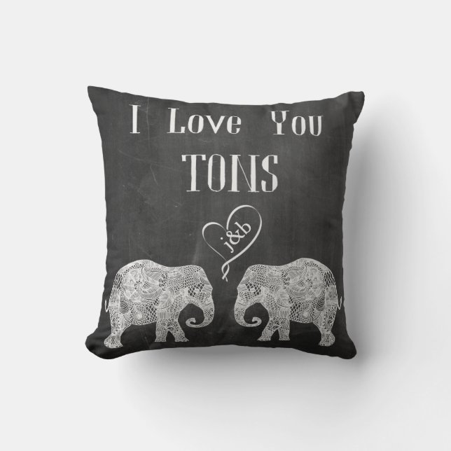 I LOVE YOU TONS/Elephant Art/Wedding Personalised Cushion (Front)