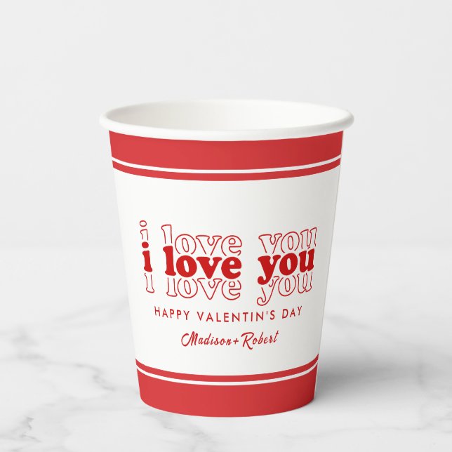 I love you triple red typography Valentin's Gifts Paper Cups (Back)