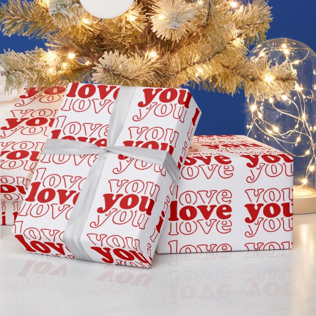 I love you triple red typography Valentin's Gifts Wrapping Paper (Holidays)