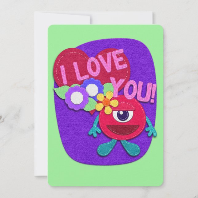 I Love You! Truly I Do! Felt Look Heart Flowers Card (Front)