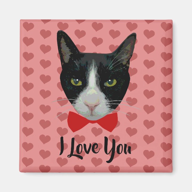 I Love You - Tuxedo Cat with Bow Tie Magnet (Front)