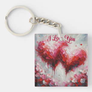 I Love You Two Abstract Hearts Painting Valentine Key Ring
