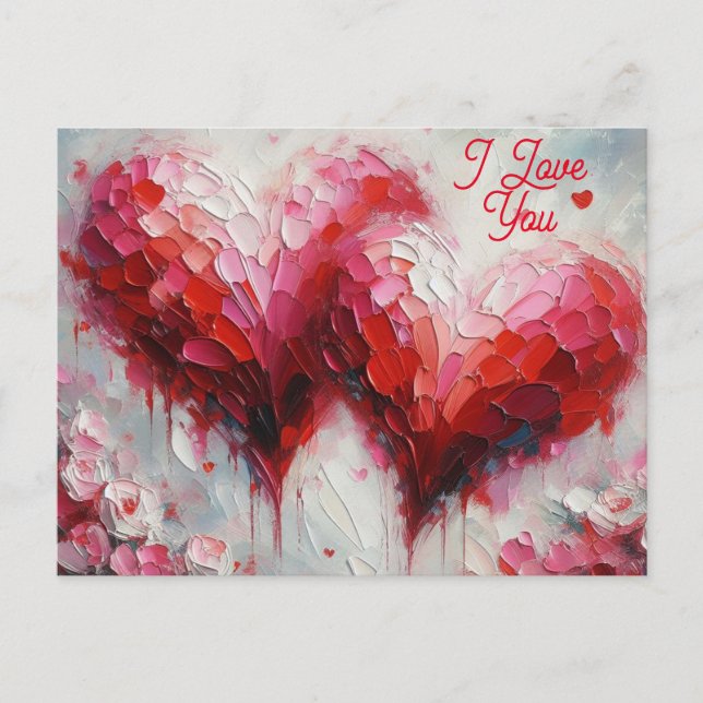 I Love You Two Abstract Hearts Painting Valentine Postcard (Front)
