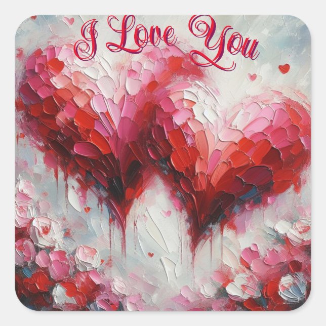 I Love You Two Abstract Hearts Painting Valentine Square Sticker (Front)