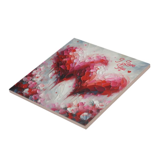 I Love You Two Abstract Hearts Painting Valentine Tile (Side)