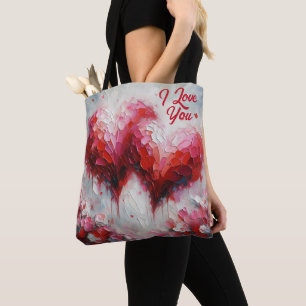 I Love You Two Abstract Hearts Painting Valentine Tote Bag