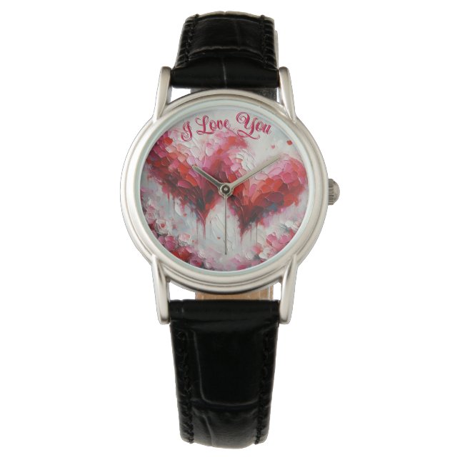 I Love You Two Abstract Hearts Painting Valentine Watch (Front)