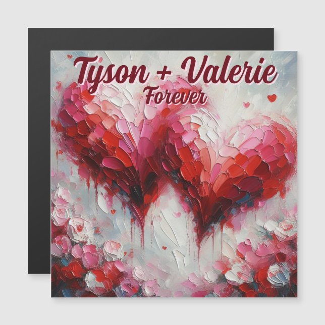 I Love You Two Abstract Hearts Personalised Magnet (Front/Back)