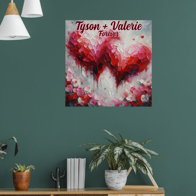 I Love You Two Abstract Hearts Personalised Poster (Living Room 1)