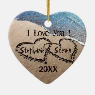 I Love You! Two Hearts In Sand Holiday Ornament