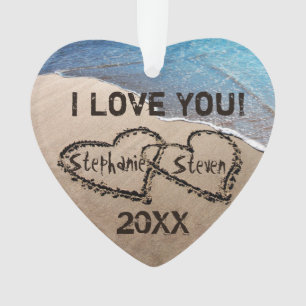 I Love You! Two Hearts In Sand Ornament