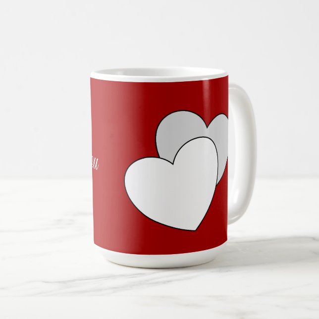 I Love You, Two Love Hearts Red Coffee Mug (Front Right)