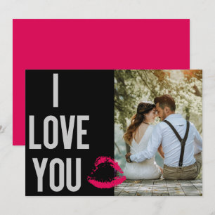 I Love You Typography Lips Pink Valentine's Photo Holiday Card