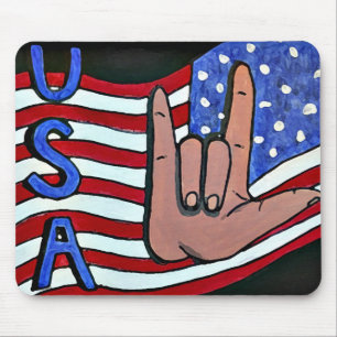 "I Love you USA" ASL Deaf Sign Language Mouse Mat