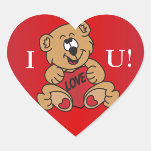 I Love You Valentine Bear Heart Sticker