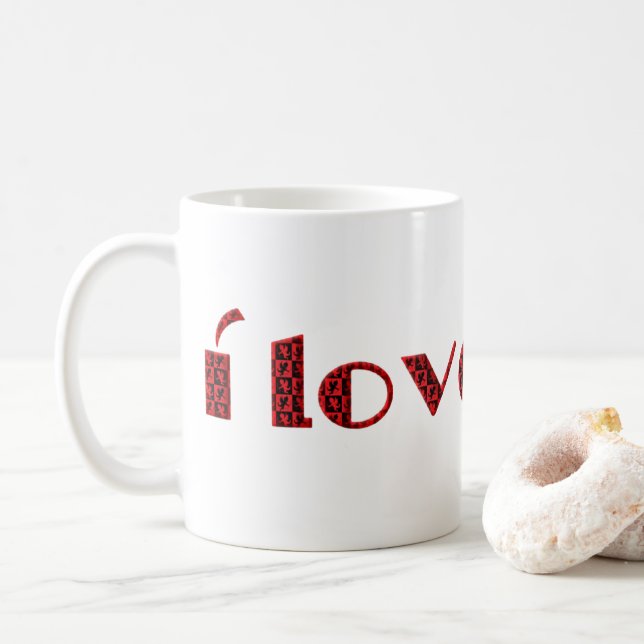 I Love You Valentine Cupid Typography Red Black Coffee Mug (With Donut)