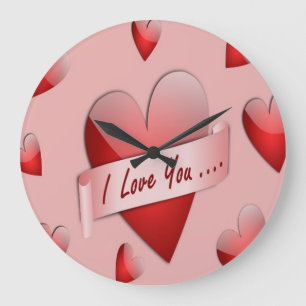 " I LOVE YOU" VALENTINE HEARTS LARGE CLOCK