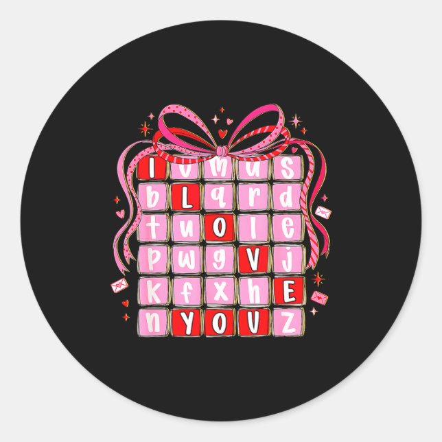 I Love You Valentine Kids Preppy Valentine's Day L Classic Round Sticker (Front)