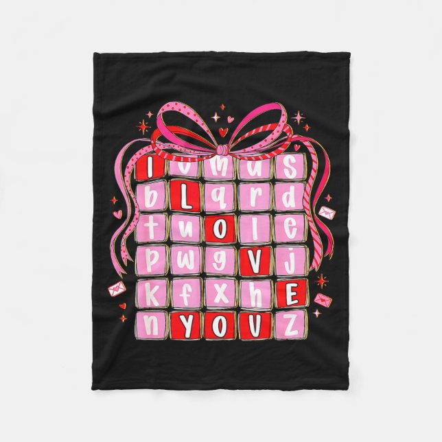 I Love You Valentine Kids Preppy Valentine's Day L Fleece Blanket (Front)