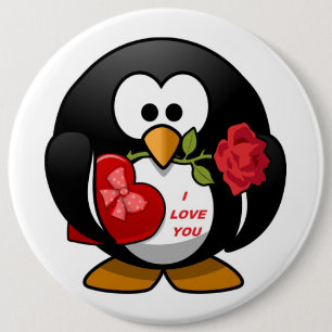 "I LOVE YOU" VALENTINE PENGUIN 6 CM ROUND BADGE